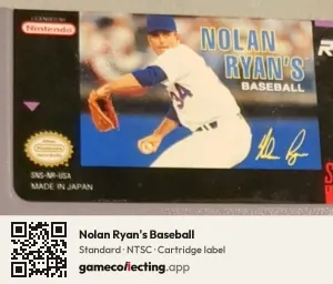 Nolan Ryan's Baseball Super Nintendo Entertainment System, NTSC cartridge label