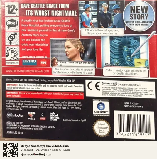 Grey's Anatomy: The Video Game Nintendo DS, United Kingdom box back