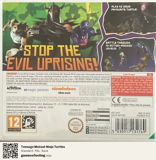 Teenage Mutant Ninja Turtles Nintendo 3DS, PAL box back