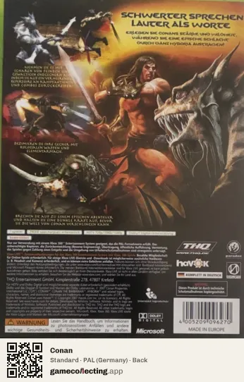 Conan Xbox 360, Germany box back
