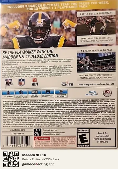 Madden NFL 16 PlayStation 4, NTSC box back