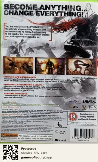 Prototype Xbox 360, PAL box back