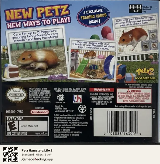 Petz Hamsterz Life 2 Nintendo DS, NTSC box back