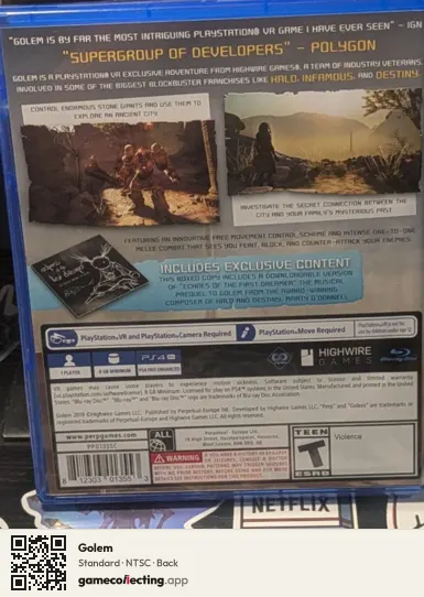 Golem PlayStation 4, NTSC box back