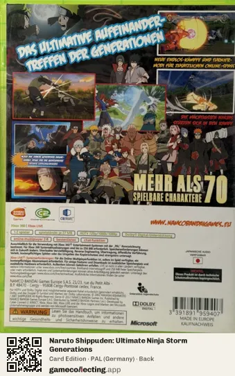 Naruto Shippuden: Ultimate Ninja Storm Generations Xbox 360, Germany box back