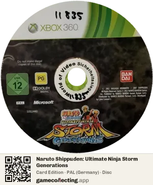 Naruto Shippuden: Ultimate Ninja Storm Generations Xbox 360, PAL disc