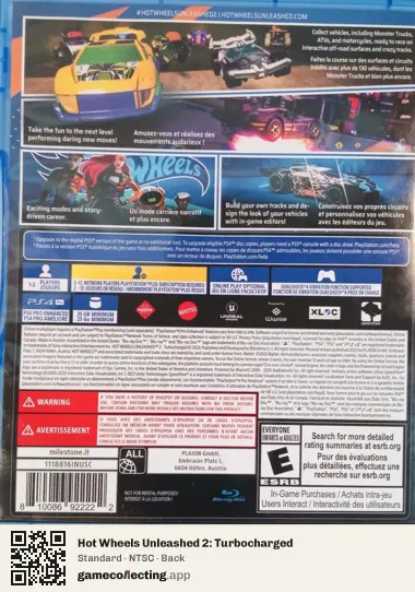 Hot Wheels Unleashed 2: Turbocharged PlayStation 4, NTSC box back