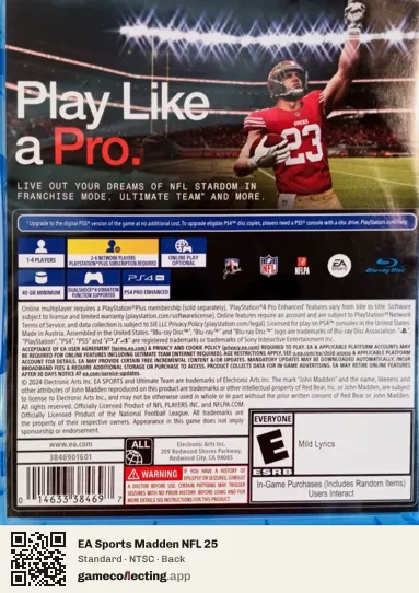 EA Sports Madden NFL 25 PlayStation 4, NTSC box back