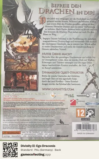 Divinity II: Ego Draconis Xbox 360, Germany box back
