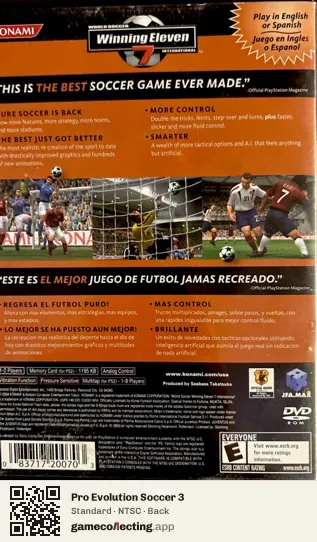 Pro Evolution Soccer 3 PlayStation 2, NTSC box back