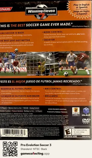 Pro Evolution Soccer 3 PlayStation 2, NTSC box back
