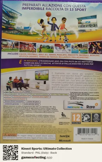 Kinect Sports: Ultimate Collection Xbox 360, Italy box back