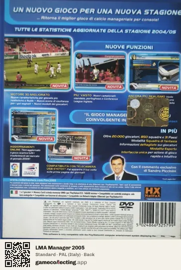LMA Manager 2005 PlayStation 2, Italy box back