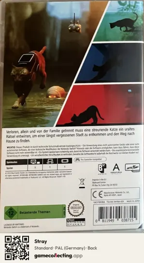 Stray Nintendo Switch, Germany box back