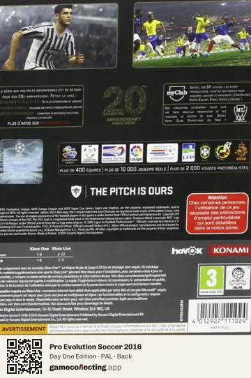 Pro Evolution Soccer 2016 Xbox One, PAL box back