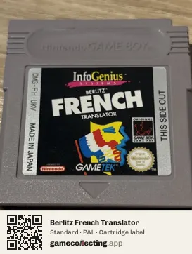 Berlitz French Translator Game Boy, PAL cartridge label