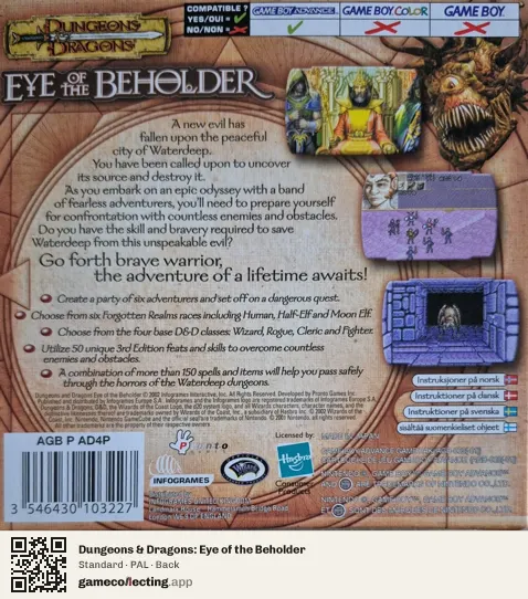 Dungeons & Dragons: Eye of the Beholder Game Boy Advance, PAL box back