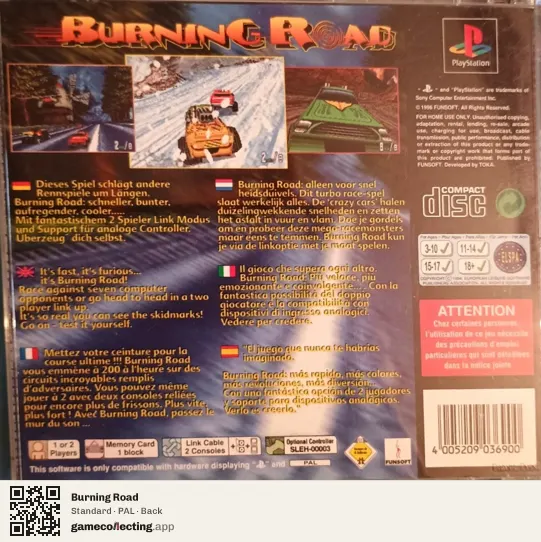 Burning Road PlayStation, PAL box back