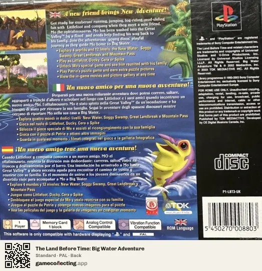The Land Before Time: Big Water Adventure PlayStation, PAL box back
