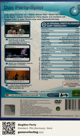 SingStar Party PlayStation 2, Germany box back