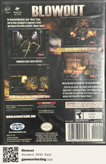 Blowout Nintendo GameCube, NTSC box back