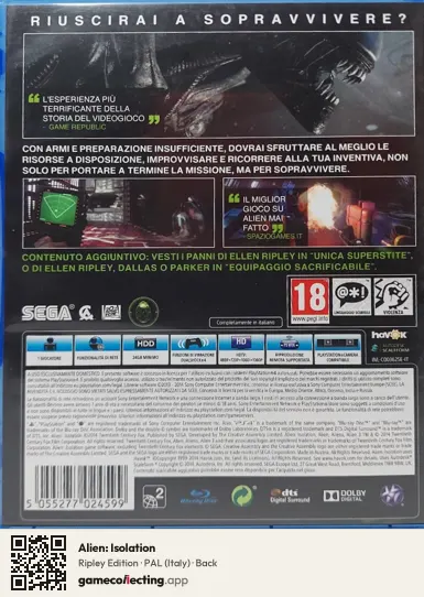 Alien: Isolation PlayStation 4, Italy box back