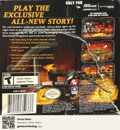 Ghost Rider Game Boy Advance, NTSC box back