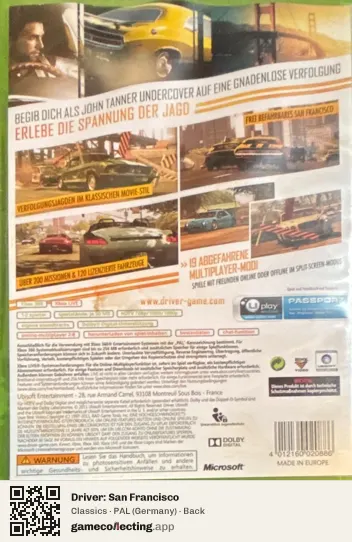 Driver: San Francisco Xbox 360, Germany box back