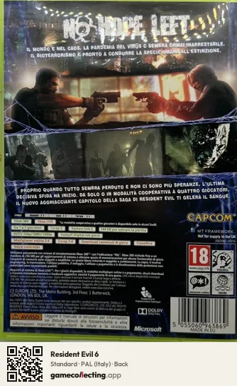 Resident Evil 6 Xbox 360, Italy box back