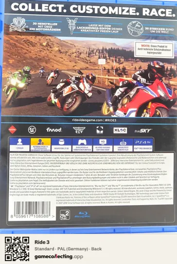 Ride 3 PlayStation 4, Germany box back