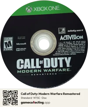 Call of Duty: Modern Warfare Remastered Xbox One, NTSC disc