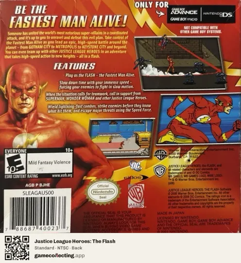 Justice League Heroes: The Flash Game Boy Advance, NTSC box back