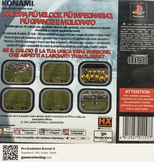 Pro Evolution Soccer 2 PlayStation, Italy box back