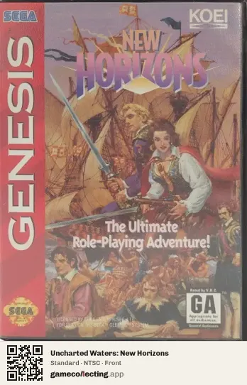 Uncharted Waters: New Horizons Sega Mega Drive / Genesis, NTSC box front