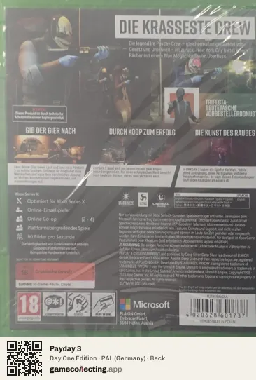 Payday 3 Xbox Series X, Germany box back