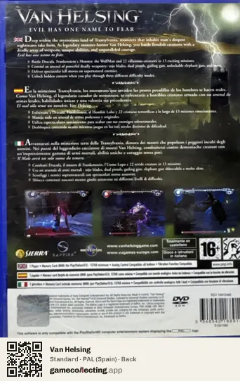 Van Helsing PlayStation 2, Spain box back