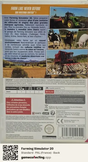 Farming Simulator 20 Nintendo Switch, France box back