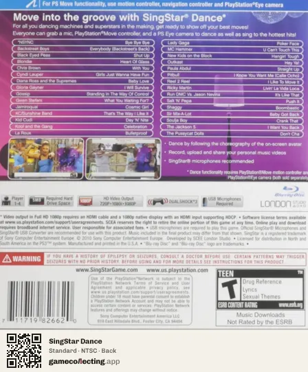 SingStar Dance PlayStation 3, NTSC box back