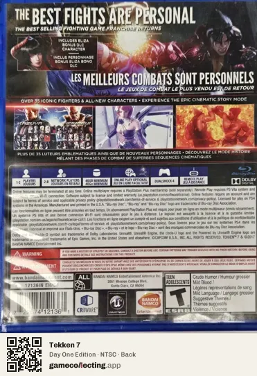 Tekken 7 PlayStation 4, NTSC box back