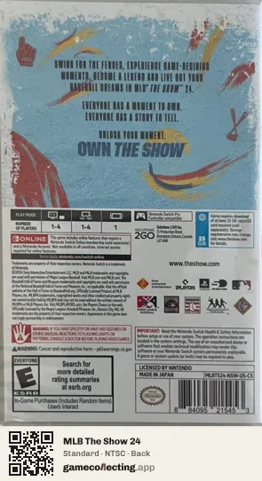 MLB The Show 24 Nintendo Switch, NTSC box back
