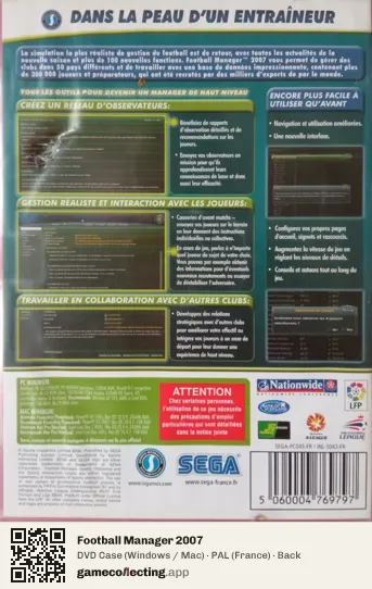 Football Manager 2007 Computer, France box back