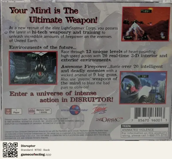 Disruptor PlayStation, NTSC box back