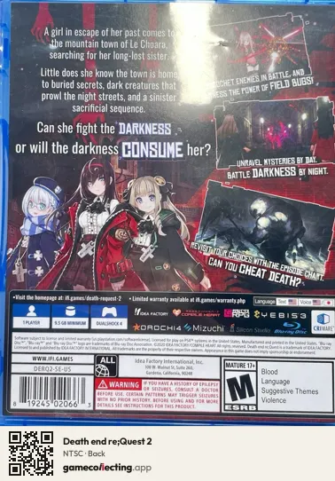 Death end re;Quest 2 PlayStation 4, NTSC box back