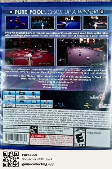 Pure Pool PlayStation 4, NTSC box back