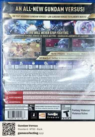 Gundam Versus PlayStation 4, NTSC box back