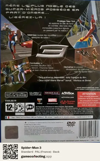 Spider-Man 3 PlayStation 2, France box back