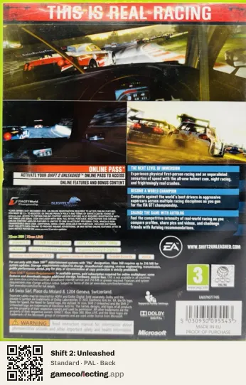 Shift 2: Unleashed Xbox 360, PAL box back