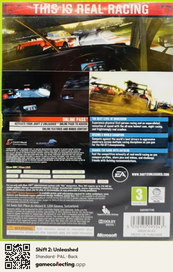 Shift 2: Unleashed Xbox 360, PAL box back