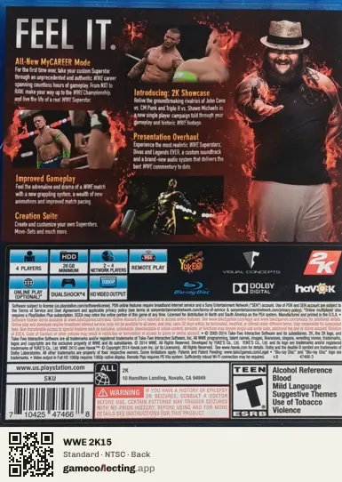 WWE 2K15 PlayStation 4, NTSC box back