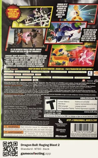 Dragon Ball: Raging Blast 2 Xbox 360, NTSC box back